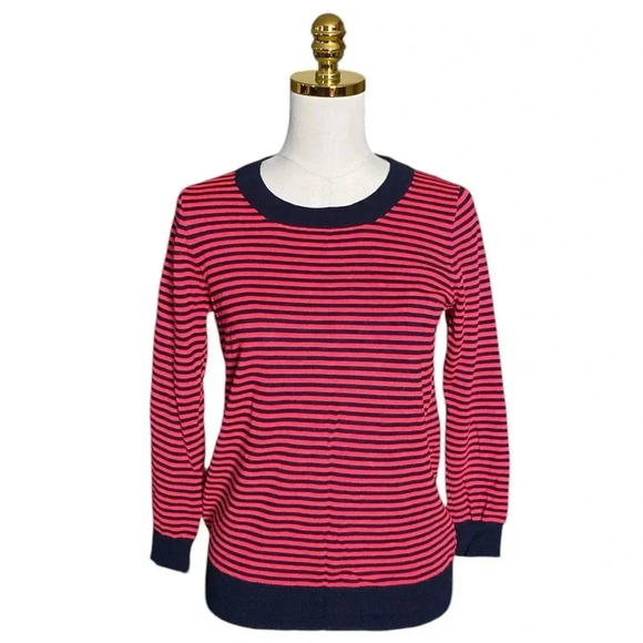 J CREW | Navy & Red Striped Crewneck 100% Merino Wool Knit Sweater Size S - Picture 1 of 10